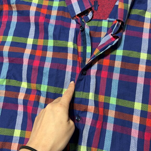 Luchiano Visconti Mens XL Multicolor Plaid Long Sleeve Button-Up Shirt - Picture 3 of 9
